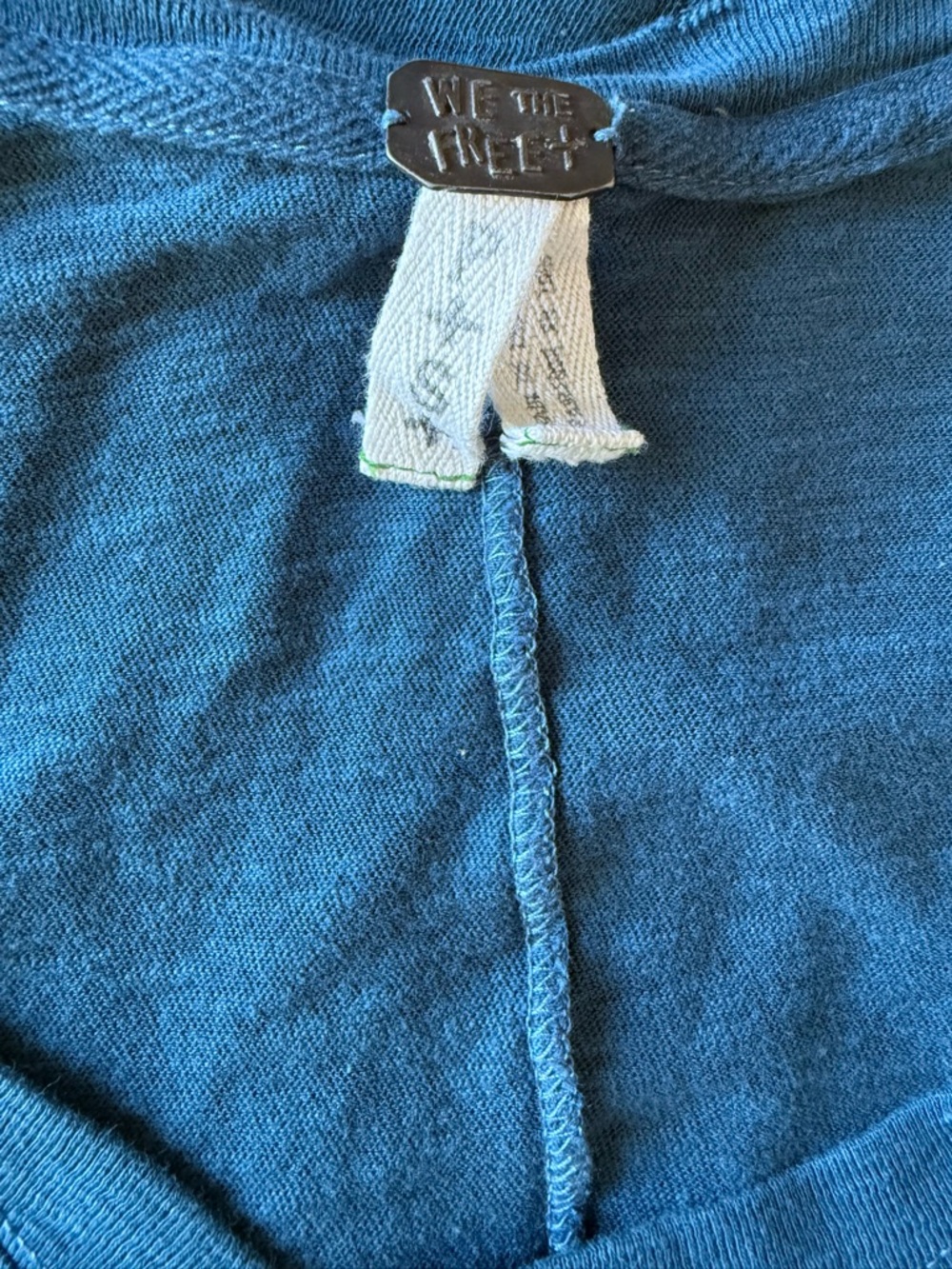 We The Free Blue Slub V Neck Long Sleeve Tee Boho Raw Hem S - Picture 3 of 4